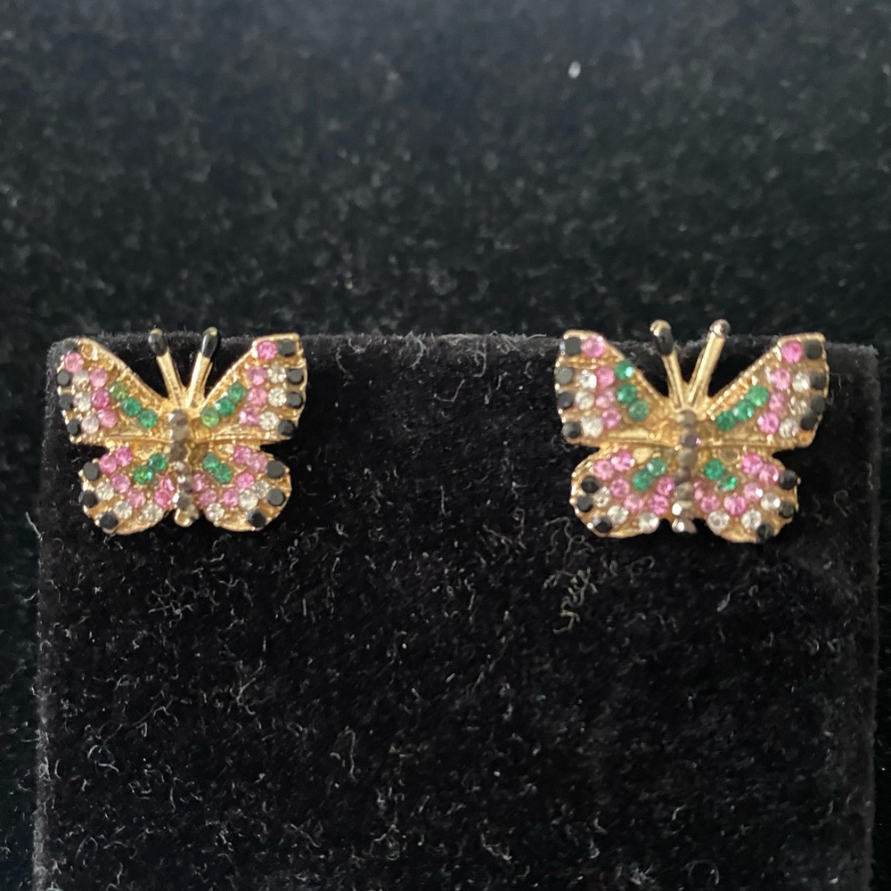 SMALL CRYSTAL/GOLD  TONE BUTTERFLY EARRINGS
